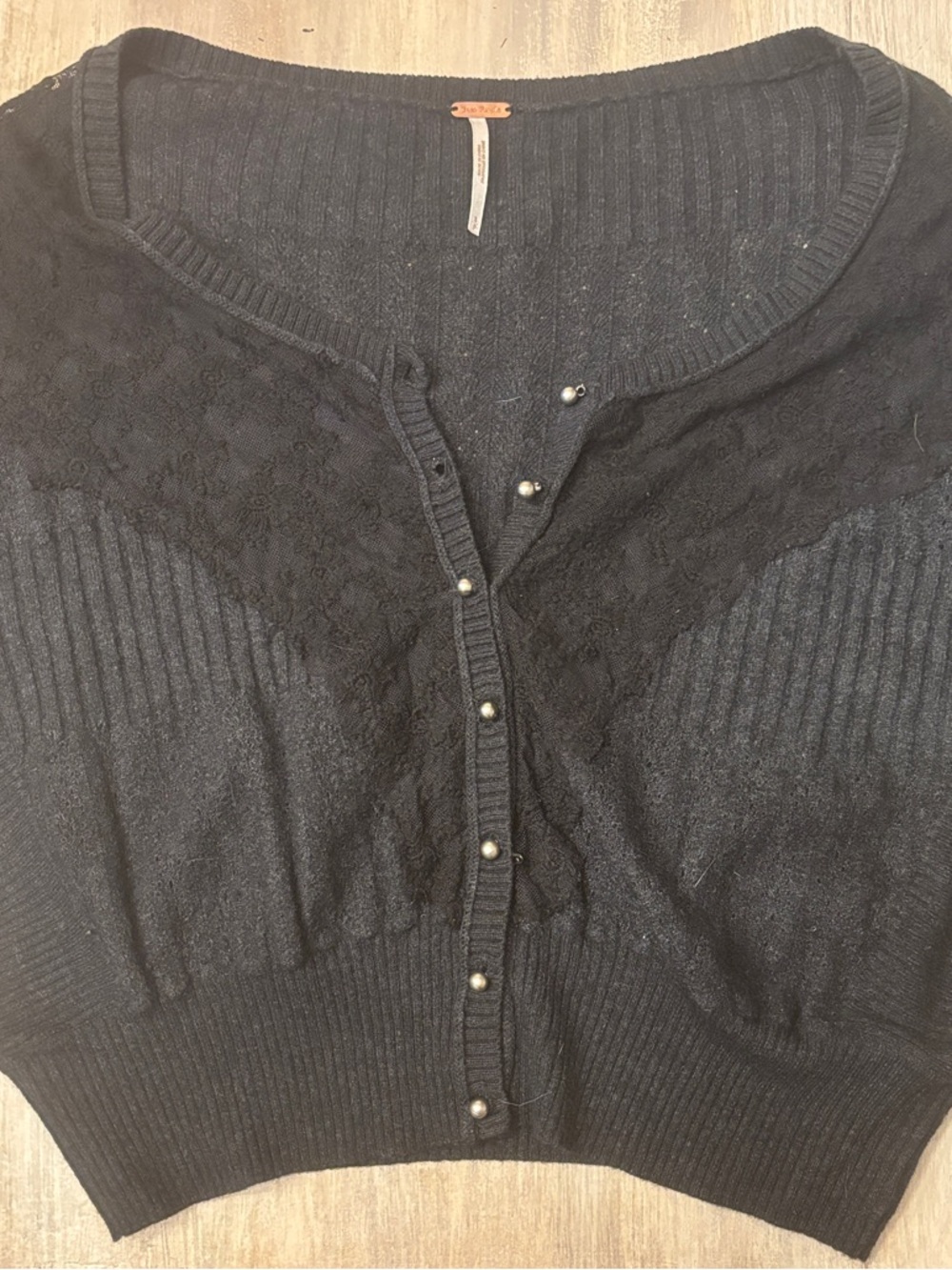 Free people Black Lace-Panel Button-Front Women's shrug style Cardigan